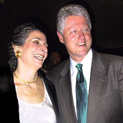 President Bill Clinton posed with Pat Sapinsley (wife of New York schools chancellor Harold Levy) at Pencil's Stand Up For Your Schools benefit at the Hammerstein Ballroom.