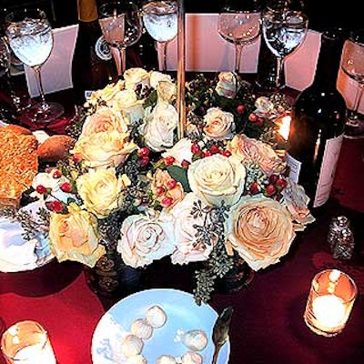 Susan Edgar Design's beautiful rose centerpieces were set inside small silver pails.