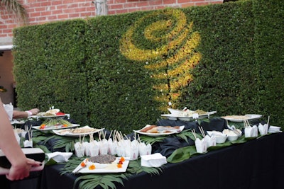 A Jamba Juice logo gobo decked a hedge in the V.I.P. area.