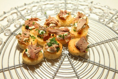 Limelight offered one-bite hors d'oeuvres such as crostini with roasted duck confit, herbed goat cheese, and roasted pear.