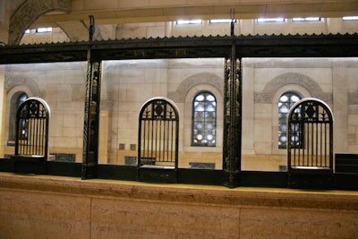 The teller stations that line the perimeter can be used as lounge areas or for small functions.
