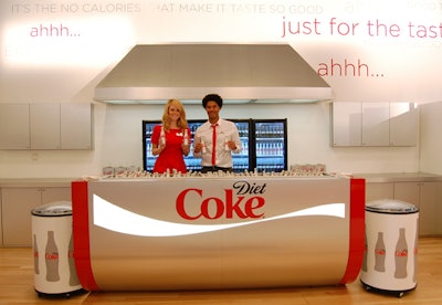 One of the room's focal points, the Diet Coke bar offered aluminum bottles on ice or fresh from the refrigerator.