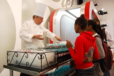 On the opening day, a chef from Hilton Hotels gave out Diet Coke sorbet with fruit to guests looking for dessert.