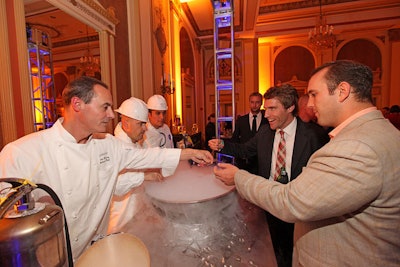 At another food station in the Empire ballroom, chefs used liquid nitrogen to prepare acai berry sorbet.