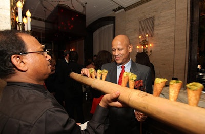 The Lockwood reception offered passed hors d'oeuvres such as Indian chaat cones filled with tomato, potato, tamarind, and mint chutney.