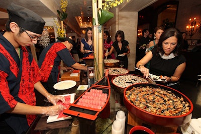 The chefs manning Lockwood's sushi station wore traditional Japanese attire.