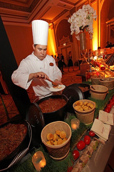 At the after-party, a so-called Down Home BBQ station offered barbecued chicken, beef brisket, and pulled pork sandwiches and baskets of corn bread.