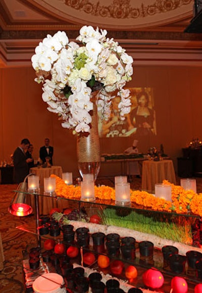 Marigolds also showed up in food-station decor at the after-party, which was held in the Empire ballroom.