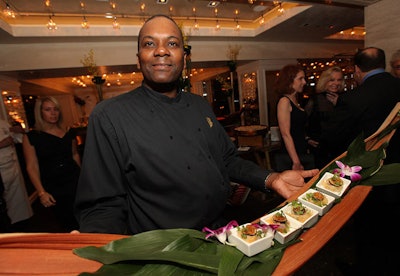 Butler-passed hors d'oeuvres at the V.I.P. reception included warm strudel with walnut, pecan, pear, and blue cheese.