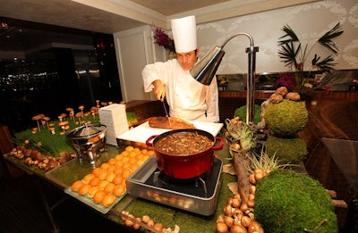 At the Lockwood reception, mushrooms and wheat grass decorated a station where a chef prepared sliced tenderloin with brioche, sauteed mushrooms, and Bernaise sauce.