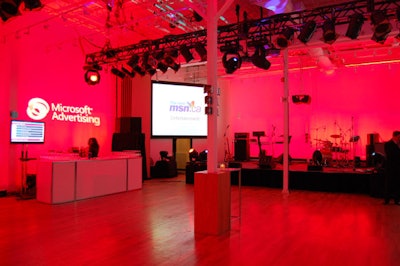 Red lighting and Microsoft Advertising logos filled the main event space.