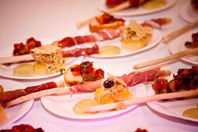Servers offered hors d'oeuvres inspired by David Rocco's Dolce Vita, catered by Mario Vena of La Reserve Restaurant.