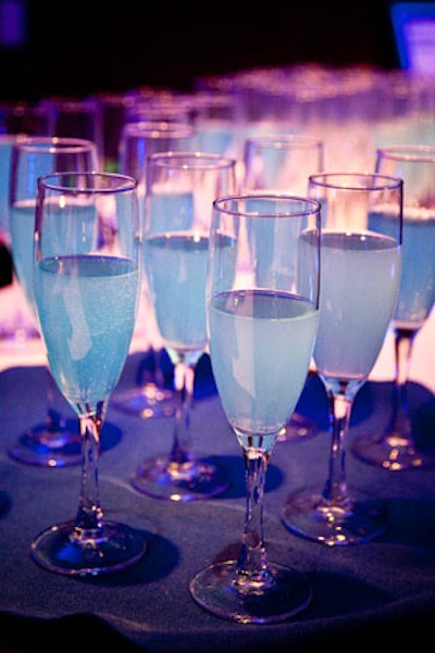 Servers offered blue cocktails made with Hpnotiq and sparkling wine to guests at the V.I.P. reception.