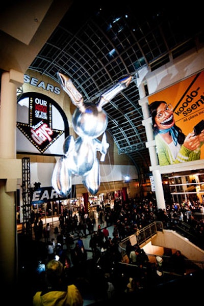 'Rabbit Balloon,' an installation from New York artist Jeff Koons, floated in the air inside the Toronto Eaton Centre.