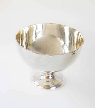 Silver beaded punch bowl, $15 for small, $19 for large, from Broadway Party Rentals in New York