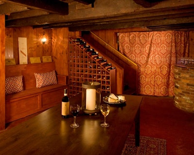 The rustic wine cellar holds 20 for events.