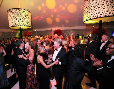 Designer David Stark decorated the tent with massive spotted lampshades.