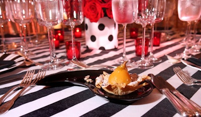 Design Cuisine's dessert for the White-Meyer House dinner was a saffron poached pear with chocolate hazelnut mousse.