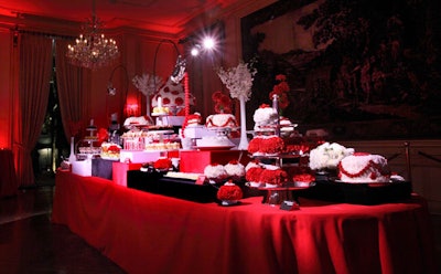 Pastries and cakes by Design Cuisine shared the dessert buffet with faux desserts made of carnations and clover flowers.