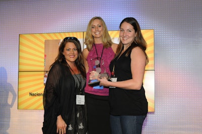 The Event Style Award for Best Event PR Strategy was awarded to Nacional 27 Chicago's 'Happy Hour' cocktail classes. Pictured are Britt Roehm (left), and Lauri DeGiacomo (right) of Edible Ink, with BizBash account executive Megan Wienstroer.