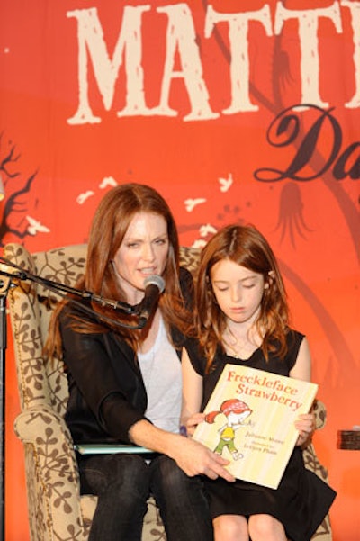 Guest author Julianne Moore read aloud from her book, Freckleface Strawberry and the Dodgeball Bully.