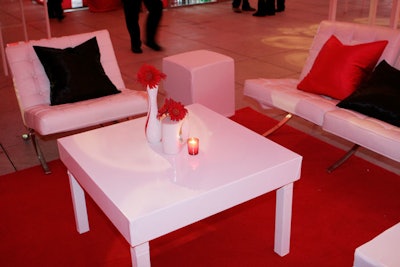 Coca-Cola's signature red, white, and black hues played into lounge areas throughout the tent.