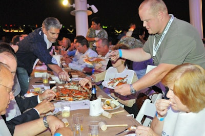 Crab fest guests lost their suits and ties for the alfresco dining.