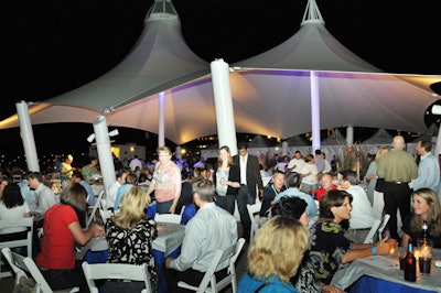 Many of the 1,200 guests at the crab fest mingled on the piers until late in the evening.