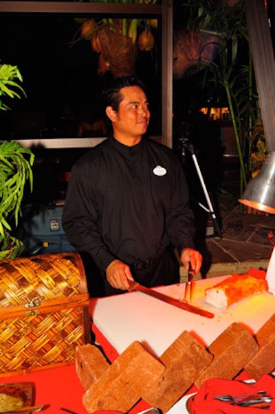 Two carving stations served freshly cooked pork loin.