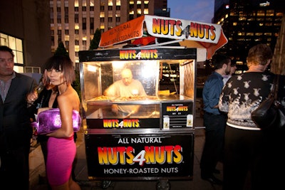 Street food was central to the Michelin Guide cocktail party, so the event's design team placed a roasted nuts cart on the terrace of 620 Loft & Garden.