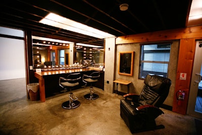 Studio A's makeup area is adjacent to its lounge beneath the mezzanine.