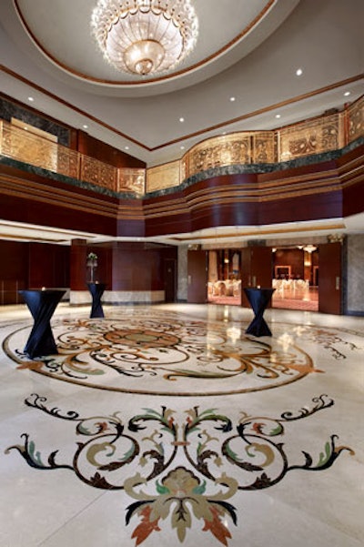 A floral pattern adorns the Italian marble flooring in the Grand Victorian lobby.