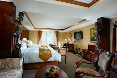 The hotel's standard guest rooms, called Parlour Suites, are 400 square feet and include one king or two queen beds.