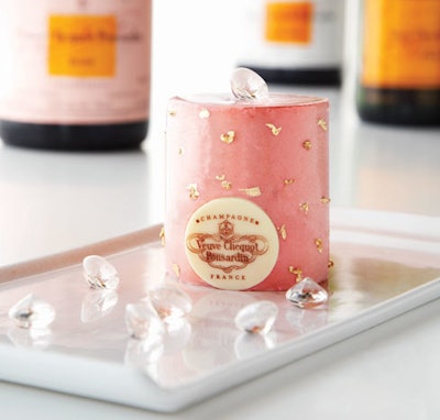 The haute couture cake collection at Nadège Patisserie includes La Veuve cake, a mousse made with Veuve Clicquot Rosé and wild strawberry coulis.
