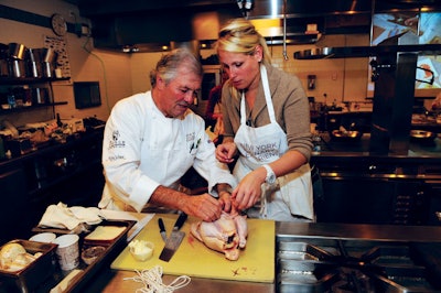 Quelle bird! One of the many students Jacques Pépin patiently taught to cut up a chicken.
