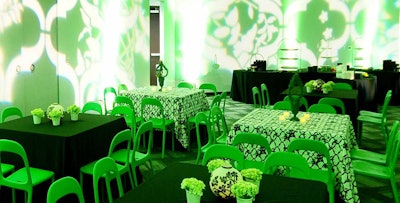 Ikea provided the green chairs in the dessert room, which, along with Nuage's linens, inspired Braun's design.