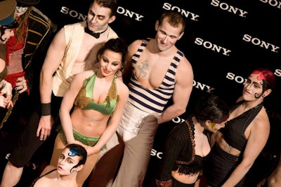 To give guests a hint of what the night had in store, Cirque Berzerk performers clad in post-apocalyptic cabaret wear graced the red carpet early in the night.