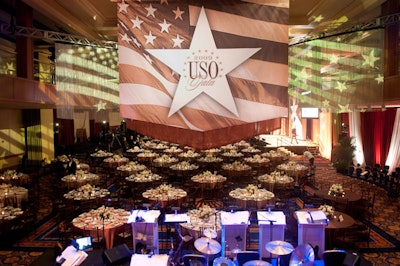 Upon entering the main ballroom, guests saw the giant U.S.O. banner that was custom designed for this year's gala.