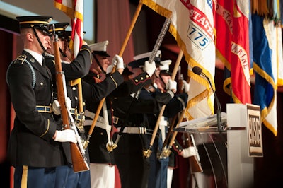 A full military guard was on hand to present their respective flags.