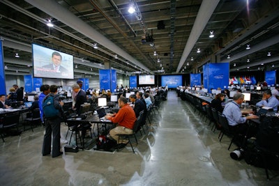 For the international media, Hargrove built a center complete with computing stations, projections of cable news coverage, and room for 1,500.