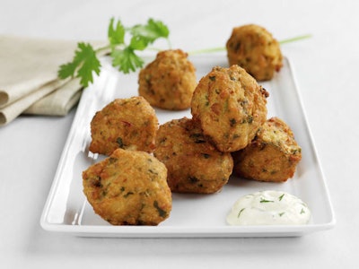 Roti's catering menu provides meeting snacks such as falafel with dill-yogurt-cucumber sauce.