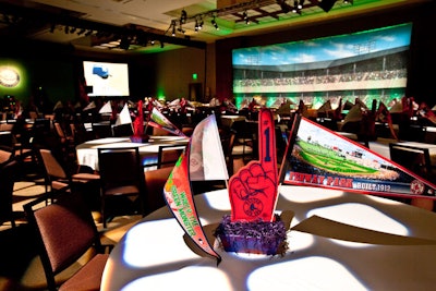 Foam fingers and World Series pennants served as centerpieces.