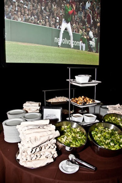 The actual playoff game was projected on the big screen while guests enjoyed a buffet meal.