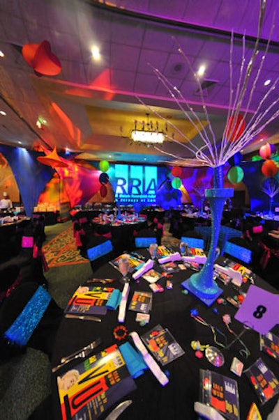 The center of each table had light-up trinkets, CDs of '80s music, and old-fashioned candy.