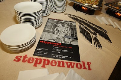 At the buffet tables, signage promoted upcoming Steppenwolf productions.