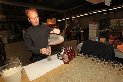 Near the Superior Donuts set, a Limelight staffer prepared chocolate milkshakes, which he served with mini hamburgers.