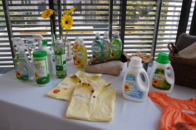 A tabletop display included products from the Green Works brand and a sampling of stained, and clean, laundry items to illustrate the effectiveness of the detergent.