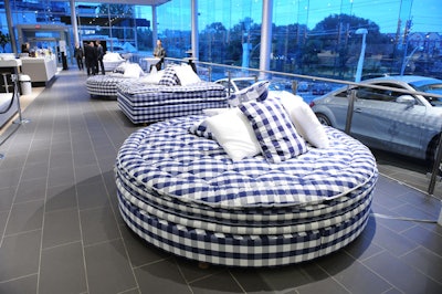 Four luxury beds from Hästens provided seating for guests during the cocktail reception.