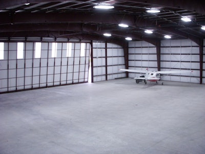 WA Hangar Two's main airplane entry door can be closed for private events or lifted to incorporate the tarmac into the event space.