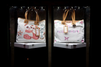 Two of the totes created in Versace and the Whitney's 'Art Unites' program were on display at the party. Proceeds from the bags go to the Starlight Children's Foundation and the One Foundation.